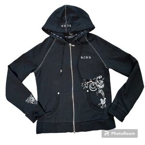 BCBGMaxazria  Y2K Black Thick Stitched Hoodie L